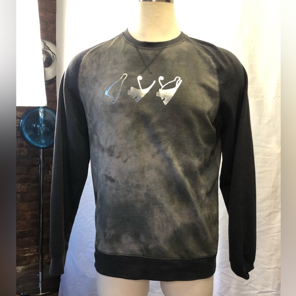 Raglan sleeve sweatshirt with Chrome Ancient Egyptian crowns sz Large Green Grey - Picture 12 of 16